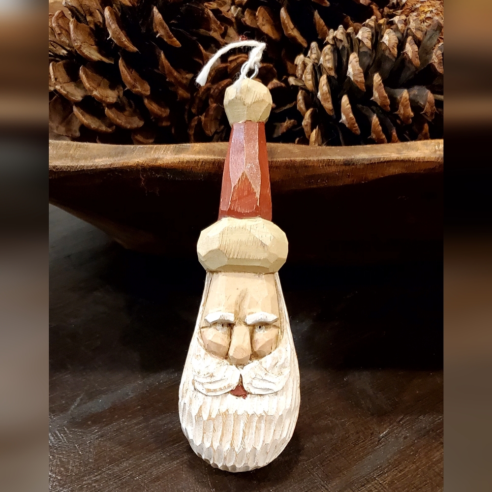 Vtg R.J. Zeit Signed Handcarved Wood Primitive Folk Art Santa Ornament 1996